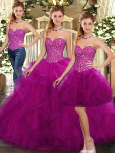 Floor Length Fuchsia Quince Ball Gowns Sweetheart Sleeveless Lace Up