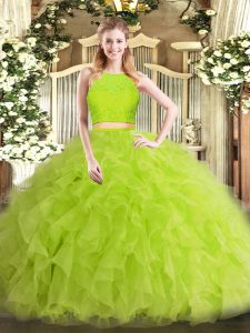 Yellow Green Zipper Quinceanera Gowns Ruffles Sleeveless Floor Length