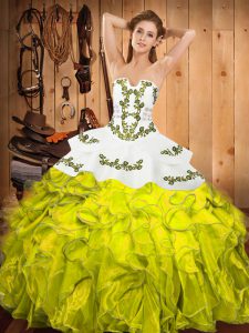 Sophisticated Yellow Green Sleeveless Embroidery and Ruffles Floor Length Vestidos de Quinceanera