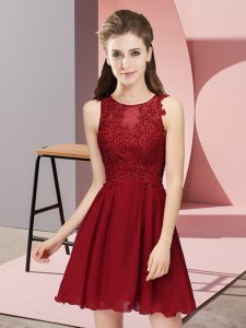 Dynamic Wine Red Sleeveless Mini Length Appliques Zipper Quinceanera Dama Dress