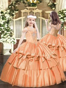 Luxurious Orange Lace Up Kids Formal Wear Beading and Ruffled Layers Sleeveless Floor Length