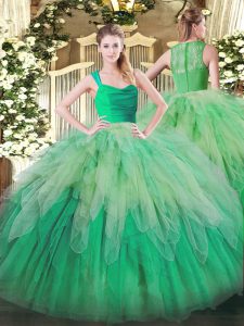 Multi-color Organza Zipper Quinceanera Dress Sleeveless Floor Length Ruffles