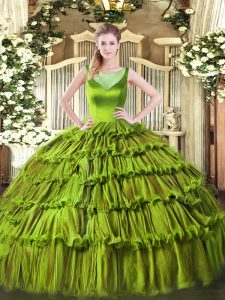 Floor Length Olive Green Quinceanera Gown Scoop Sleeveless Side Zipper