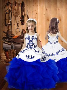 Hot Sale Sleeveless Embroidery and Ruffles Lace Up Child Pageant Dress
