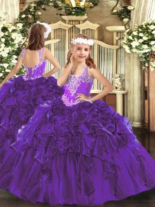 Beautiful Sleeveless Beading and Ruffles Lace Up Little Girls Pageant Gowns