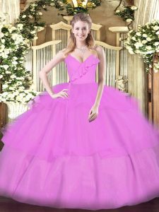 Fantastic Floor Length Zipper Sweet 16 Quinceanera Dress Lilac for Military Ball and Sweet 16 and Quinceanera with Ruffled Layers