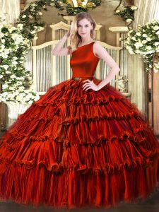 Sumptuous Wine Red Ball Gowns Organza Scoop Sleeveless Ruffled Layers Floor Length Clasp Handle 15 Quinceanera Dress