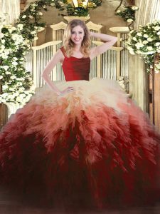Floor Length Multi-color 15th Birthday Dress Tulle Sleeveless Ruffles