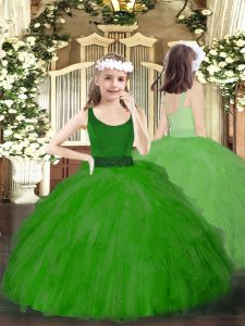 Fancy Green Zipper Scoop Beading and Ruffles Girls Pageant Dresses Tulle Sleeveless