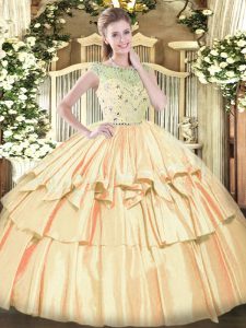 Orange Ball Gowns Beading and Ruffled Layers Vestidos de Quinceanera Zipper Tulle Sleeveless Floor Length