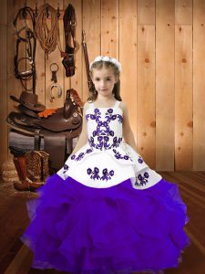 Most Popular Eggplant Purple High School Pageant Dress Organza Sleeveless Embroidery and Ruffles