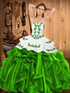 Lovely Satin and Organza Sleeveless Floor Length Quinceanera Gown and Embroidery and Ruffles