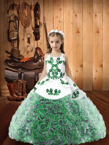 Super Multi-color Straps Neckline Embroidery and Ruffles Little Girls Pageant Dress Sleeveless Lace Up