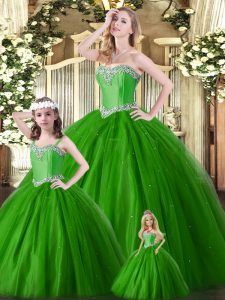 Fancy Sweetheart Sleeveless Lace Up Quinceanera Dress Green Tulle