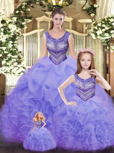 Inexpensive Scoop Sleeveless Lace Up 15th Birthday Dress Lavender Organza