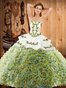 Stunning With Train Lace Up Quince Ball Gowns Multi-color for Military Ball and Sweet 16 and Quinceanera with Embroidery Sweep Train
