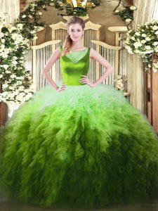 Ball Gowns Quinceanera Dress Multi-color Scoop Tulle Sleeveless Floor Length Zipper