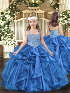 Top Selling Floor Length Baby Blue Little Girls Pageant Dress Wholesale Straps Sleeveless Lace Up