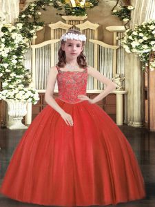 Straps Sleeveless Zipper Pageant Dress Toddler Red Tulle