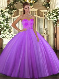 Eggplant Purple Ball Gowns Beading Quinceanera Dress Lace Up Tulle Sleeveless Floor Length