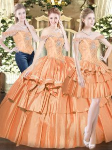 Off The Shoulder Sleeveless Lace Up 15 Quinceanera Dress Orange Red Organza