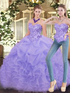 Lavender Sleeveless Organza Zipper Quinceanera Dresses for Military Ball and Sweet 16 and Quinceanera