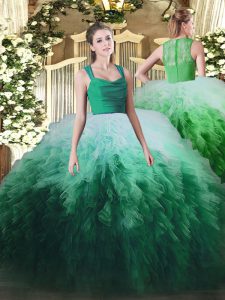 Multi-color Ball Gowns Tulle Straps Sleeveless Ruffles Floor Length Zipper 15th Birthday Dress