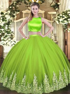 Yellow Green Sleeveless Appliques Floor Length Quinceanera Dress