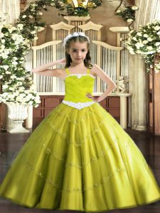 Yellow Green Sleeveless Appliques Floor Length Little Girls Pageant Dress