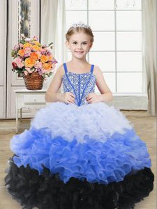 Multi-color Ball Gowns Beading and Ruffles Little Girls Pageant Gowns Lace Up Organza Sleeveless Floor Length