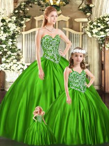 Green Sweetheart Lace Up Beading Quinceanera Dress Sleeveless
