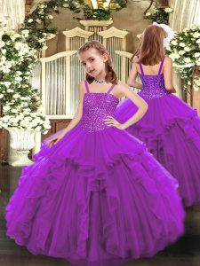 Cheap Floor Length Purple Custom Made Pageant Dress Straps Sleeveless Lace Up