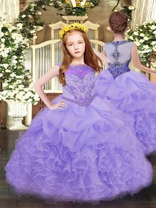 Lavender Ball Gowns Beading and Ruffles and Pick Ups Child Pageant Dress Zipper Organza Sleeveless Floor Length