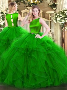 Low Price Green Sleeveless Ruffles Floor Length Ball Gown Prom Dress