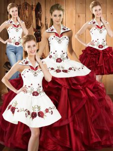 Classical Floor Length Ball Gowns Sleeveless Wine Red Quinceanera Gowns Lace Up