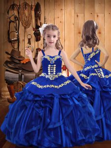 Stylish Straps Sleeveless Organza Girls Pageant Dresses Embroidery and Ruffles Lace Up
