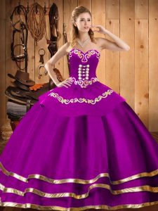 Colorful Fuchsia Organza Lace Up Sweetheart Sleeveless Floor Length 15th Birthday Dress Embroidery
