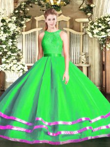 Green Ball Gowns Scoop Sleeveless Tulle Floor Length Zipper Lace Sweet 16 Dresses
