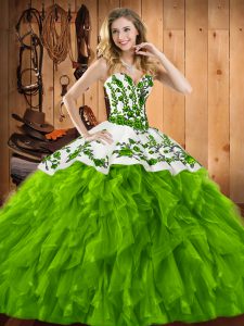 Fancy Quinceanera Gowns Military Ball and Sweet 16 and Quinceanera with Embroidery and Ruffles Sweetheart Sleeveless Lace Up