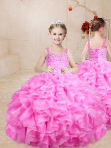 Most Popular Floor Length Ball Gowns Sleeveless Rose Pink Little Girls Pageant Gowns Lace Up