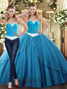 Clearance Floor Length Teal Quinceanera Gown Sweetheart Sleeveless Lace Up