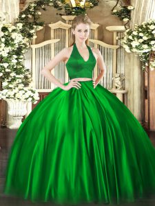 Sleeveless Floor Length Ruching Zipper 15th Birthday Dress with Green