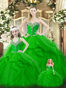 Cute Green Sleeveless Beading and Ruffles Floor Length Quinceanera Dresses