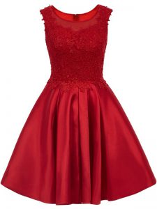 Wine Red Zipper Scoop Lace Court Dresses for Sweet 16 Satin Sleeveless