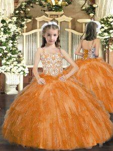Orange Ball Gowns Beading and Ruffles Winning Pageant Gowns Lace Up Organza Sleeveless Floor Length