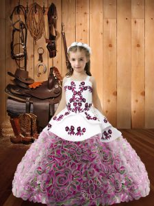 Straps Sleeveless Little Girl Pageant Gowns Floor Length Embroidery Multi-color Fabric With Rolling Flowers