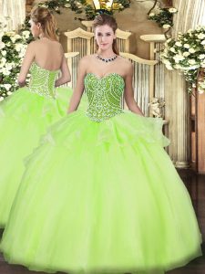 Inexpensive Floor Length Ball Gowns Sleeveless Yellow Green Quinceanera Gown Lace Up