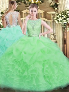 Floor Length Backless 15 Quinceanera Dress for Military Ball and Sweet 16 and Quinceanera with Lace and Ruffles