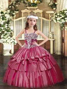 Straps Sleeveless Lace Up Child Pageant Dress Hot Pink Organza