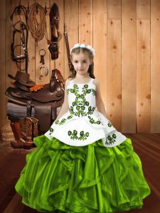 Charming Sleeveless Floor Length Embroidery and Ruffles Lace Up Child Pageant Dress
